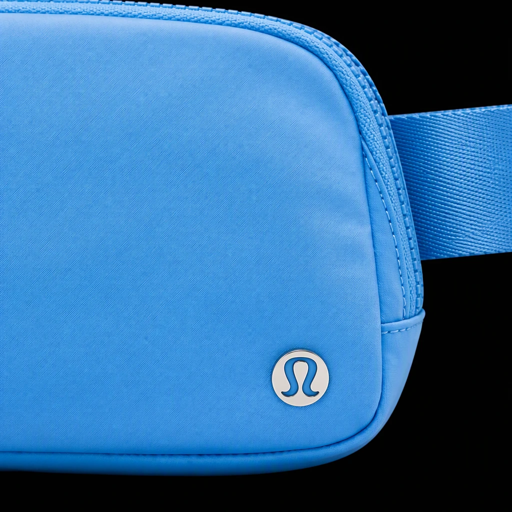 Blue belt bag, close-up photoshoot sample