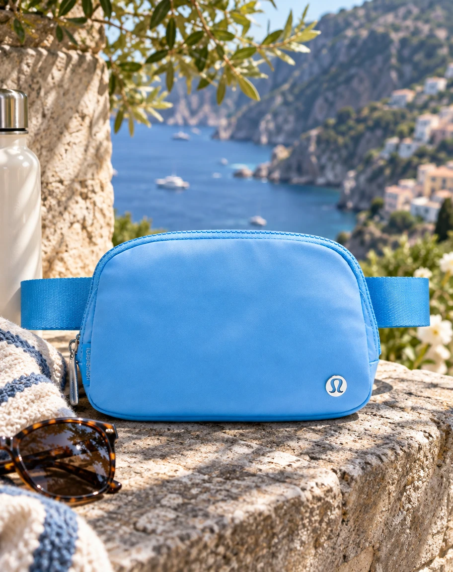 Blue belt bag, lifestyle photoshoot sample